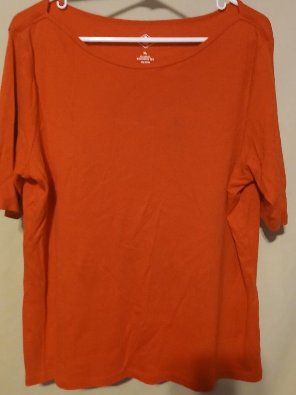 St Johns Bay Classic Boatneck Tee Womens XL Red Elbow Sleeve Cotton Top